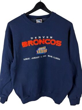 Vintage 90s Pro Player Denver Broncos NFL Football Blue Sweatshirt Size M